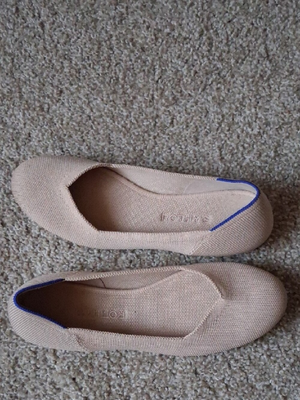 Rothy's Beige Knit Ballet Flats with Navy Sole Pattern